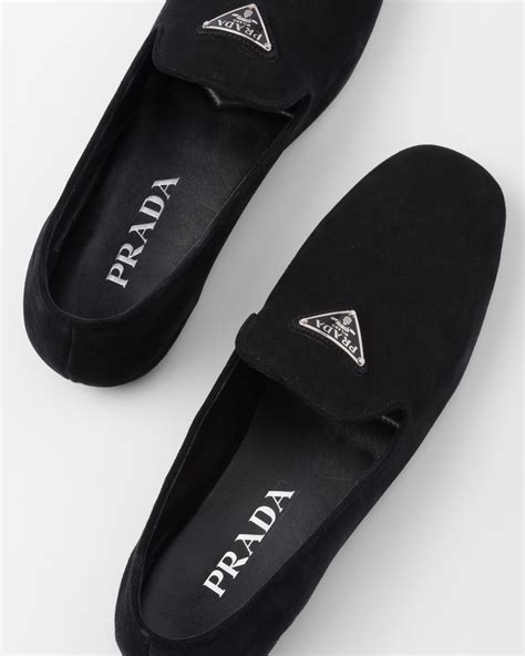 prada black suede loafers|prada high heeled loafers.